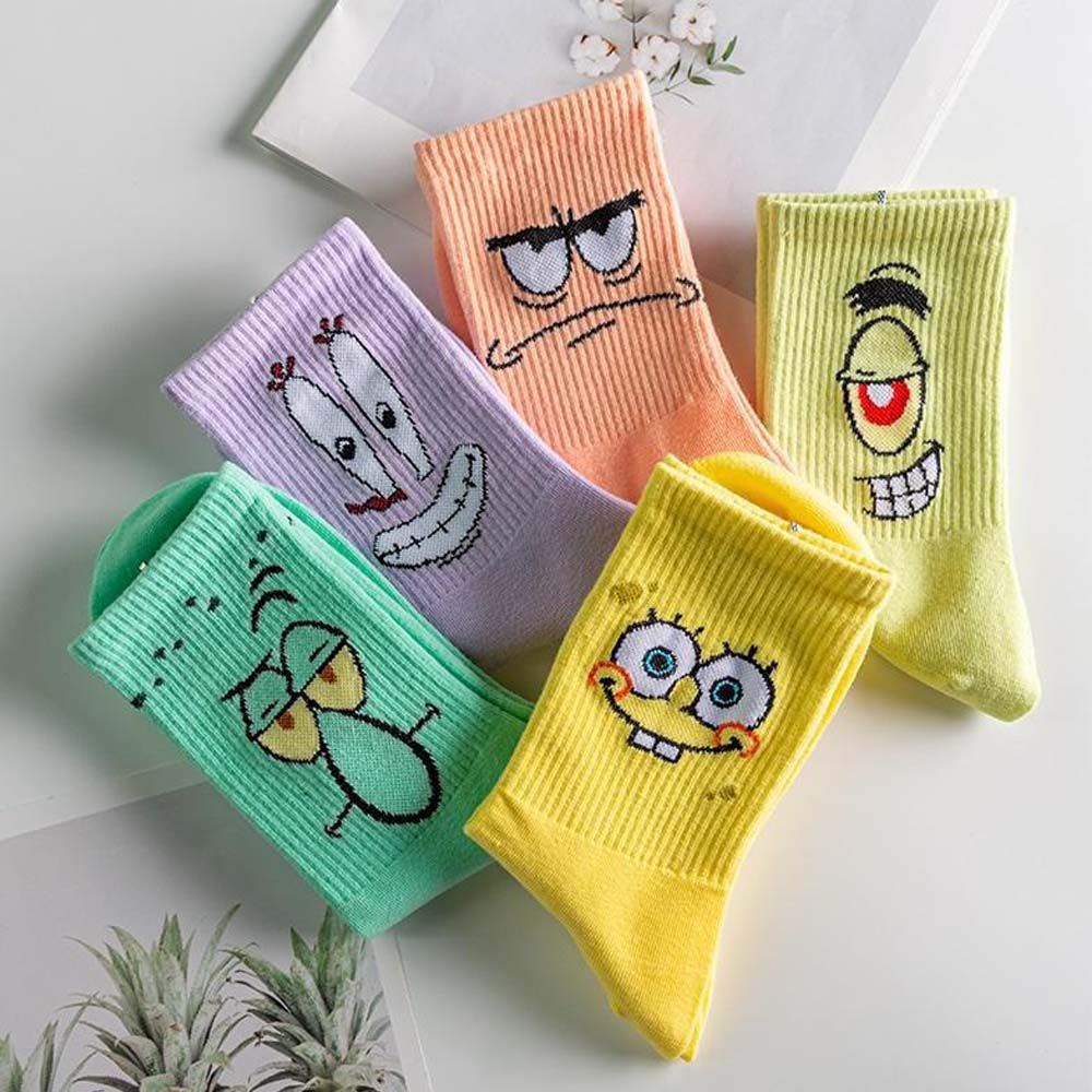 Vớ Cotton Polyester Thoáng Khí In Họa Tiết Spongebob Phong Cách Harajuku Cho Nam Và Nữ