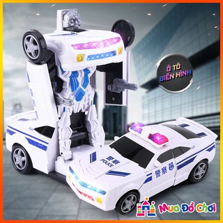 Đồ chơi xe ô tô cảnh sát biến hình chạy pin/Xe biến hình robot/Tặng Pin AA