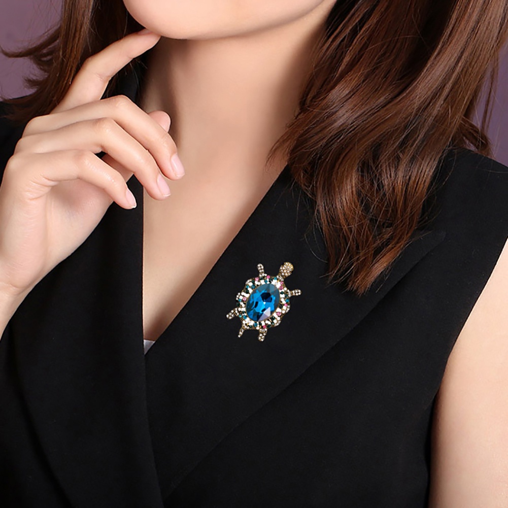 YOML✔Fashion Enamel Cartoon Turtle Rhinestones Faux Gem Inlaid Brooch Pin Jewelry