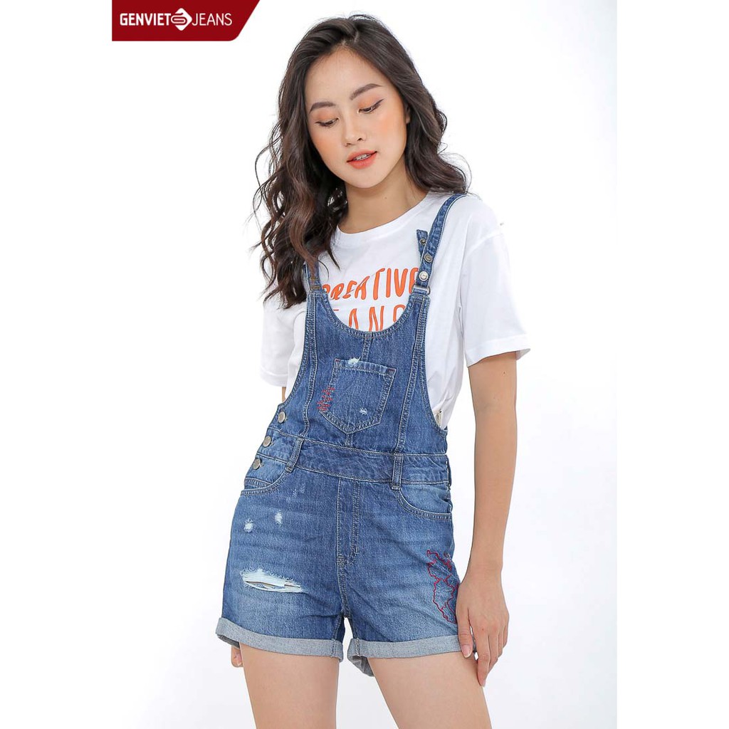 Quần yếm short jeans nữ TY424J507 GENVIET