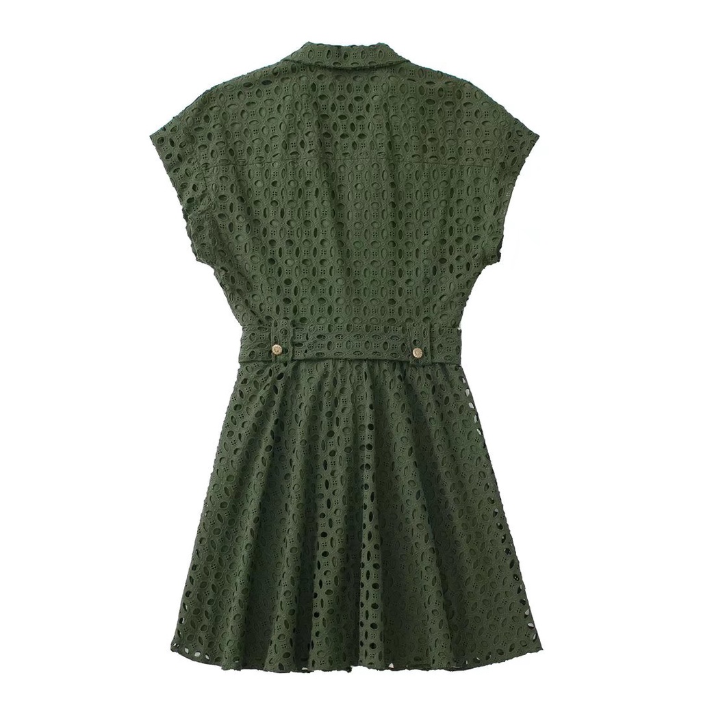 Zara Morocco full tag - Đầm Zara đột màu rêu trầm mặc gầy xinh xắn DT1DLG68N10