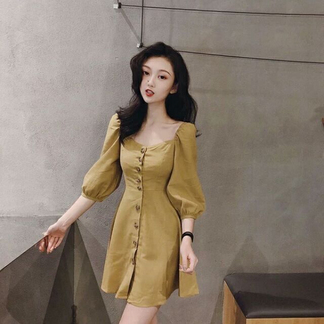 Đầm nút tay phồng ( ảnh thật sau cùng)