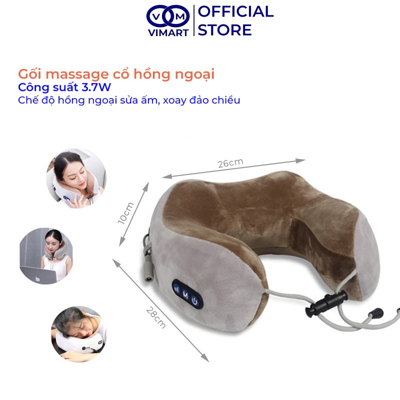 Gối massage cổ hồng ngoại [Sẵn Hàng] máy mát xa cổ đa năng, chế độ sưởi ấm, xoay đảo chiều_vimart