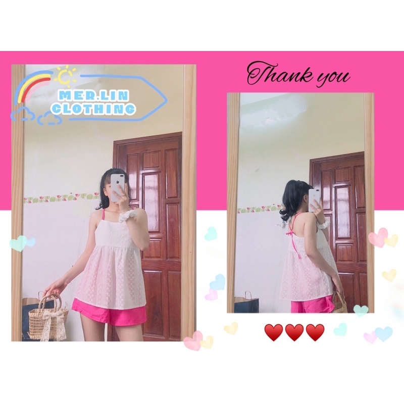 Đồ Bộ Nữ 👚Đồ Bộ Nữ mặc nhà hai dây buộc nơ hoạ tiết hoa nhí - quần ngắn mã QA02 | BigBuy360 - bigbuy360.vn