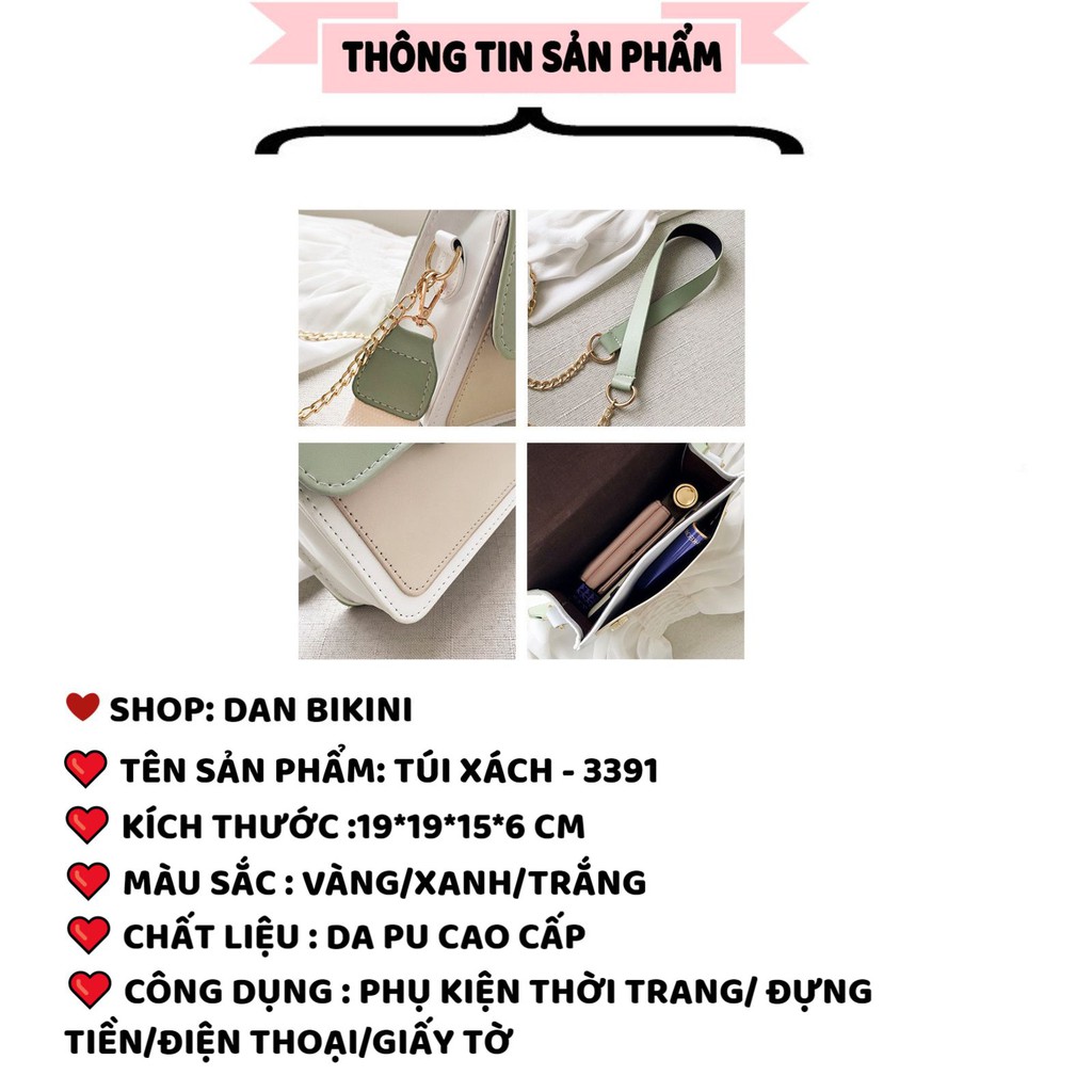 Túi Xách Nữ ❤️FREESHIP❤️ Túi Xách Đẹp giá rẻ da trơn mềm mại dây vải đeo chéo phối màu theo phong cách Hàn Quốc mã 3391