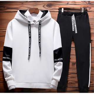 Bộ quần áo thun thể thao Nam có mũ giữ ấm cơ thể phong cách hàn quốc Hot thu đông 2018