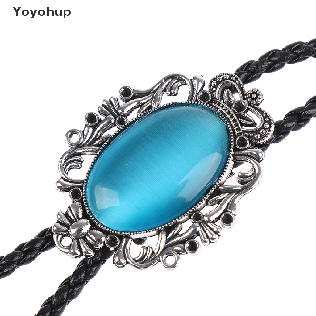Yoyohup Vòng cổ Bolo buộc cổ áo sơ mi cao bồi phương Tây hình bầu dục mới