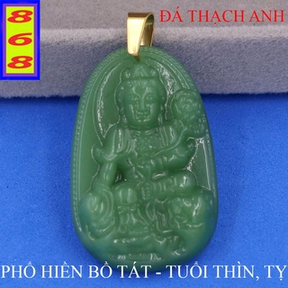 [Tuổi Thìn, Tỵ] Mặt Dây Chuyền Phật Phổ Hiền Bồ Tát đá Xanh Lá 5cm - Mặt Size Lớn - Tặng Kèm Móc Inox