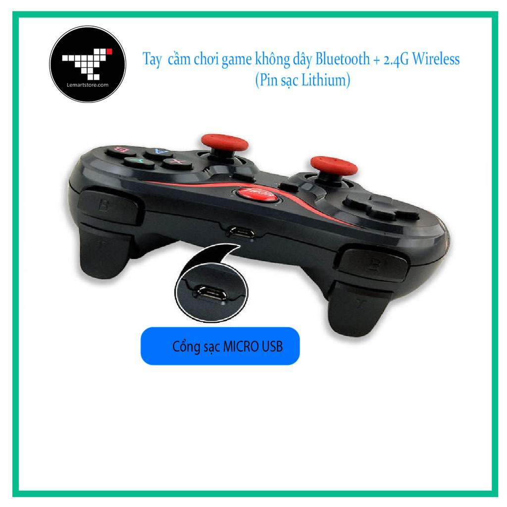 Tay cầm chơi game Bluetooth+ 2.4G Wireless GAMEPAD T3 đa năng cho cả Điện thoại, tivi box, smart TV và máy tín