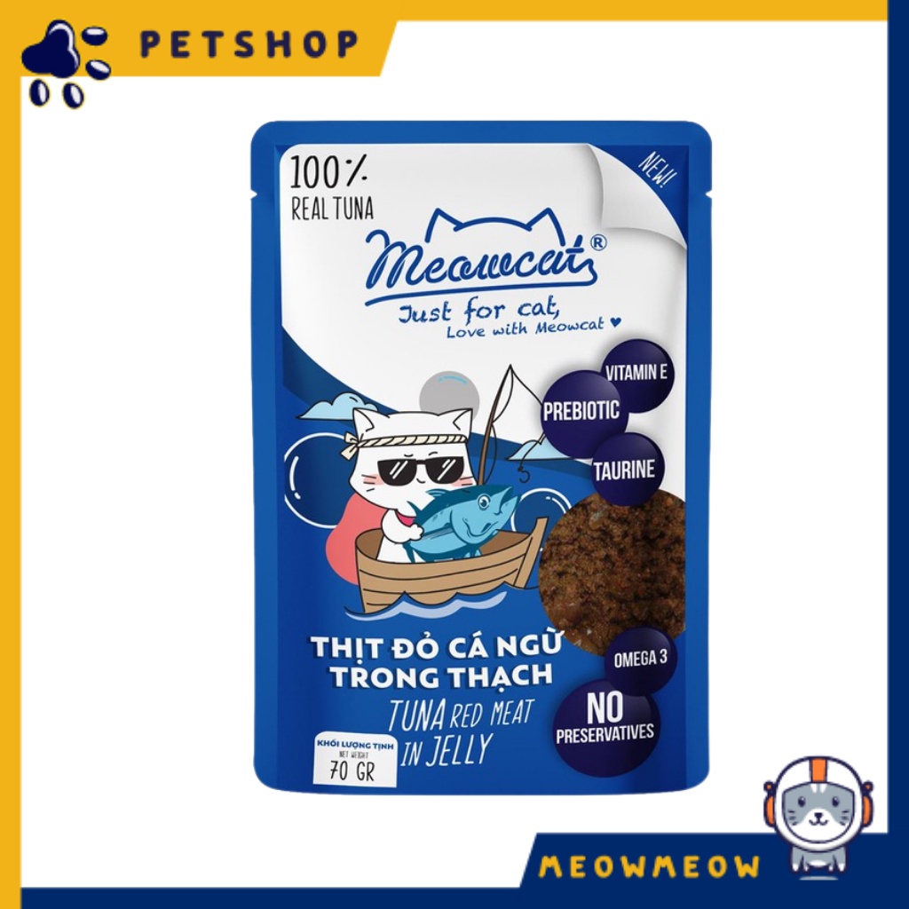 Pate cho mèo Meow Cat | Túi 70GR | Thức ăn ướt dinh dưỡng cho mèo.