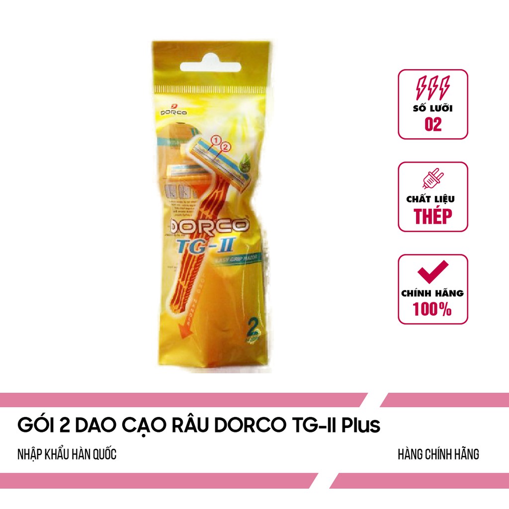 Dao Cạo Râu 2 LƯỠI DorCo TG II PLUS  (GÓI 2 CÂY) Dễ Dùng, Giao Nhanh,Dùng Mọi Loại Da