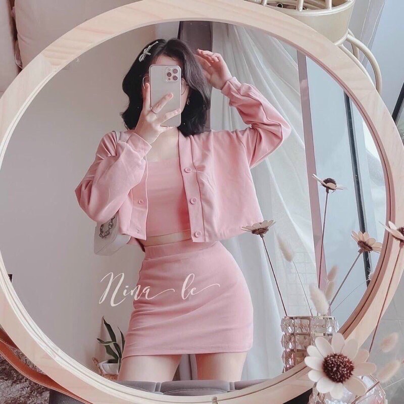 Set 3 món kèm áo 2s, váy và áo khác cardigan lửng NG