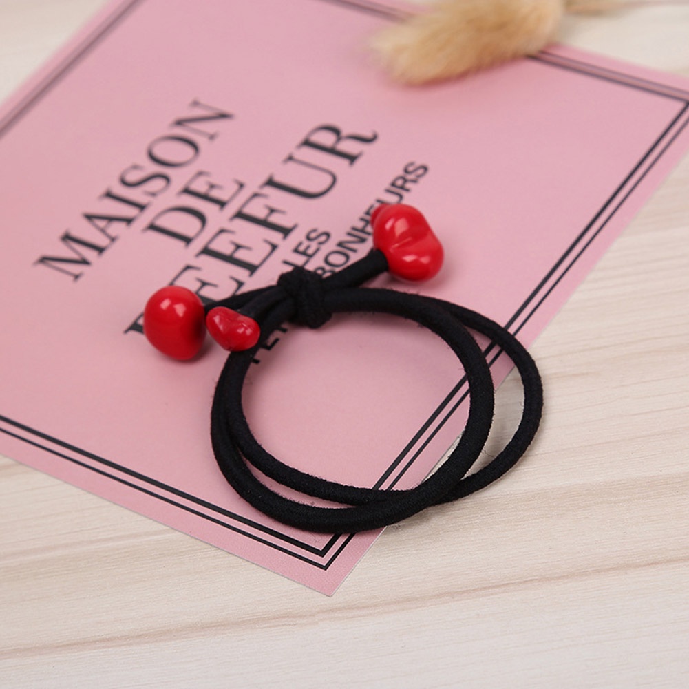 Dây buộc tóc đính hạt đỏ nhân tạo thời trang