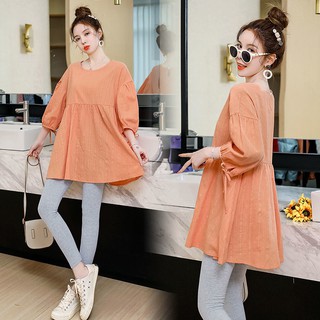 №2021 bộ đồ bà bầu mới thời trang mùa hè cho áo sơ mi đáy từ trên cùng thun xuân đầm dài giữa