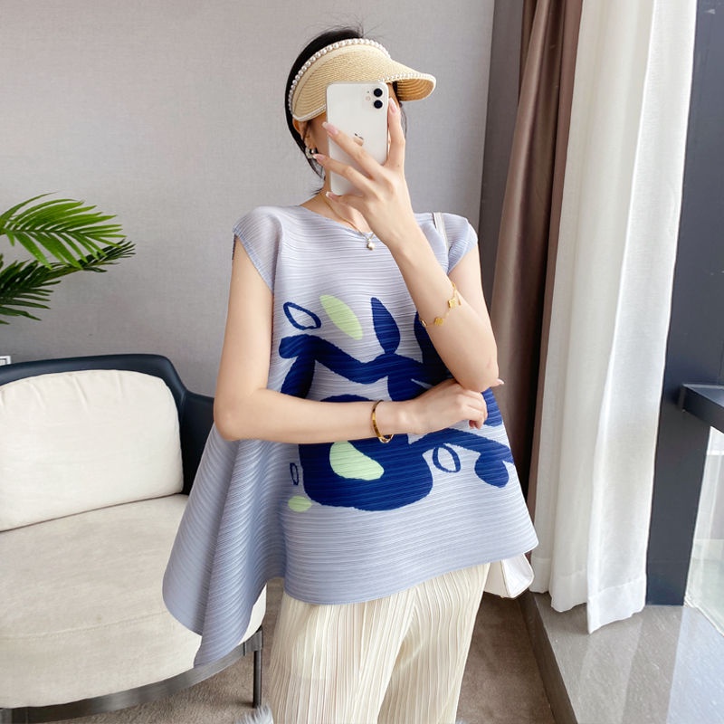 Issey Miyake Áo Thun Dáng Rộng Thiết Kế Độc Đáo Thời Trang Mùa Hè 2022 Cho Nữ