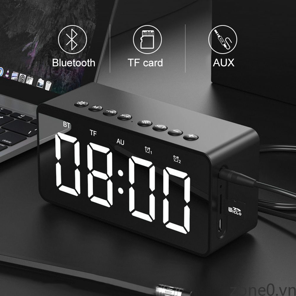 Loa Bluetooth mini kiêm đồng hồ báo thức và gương