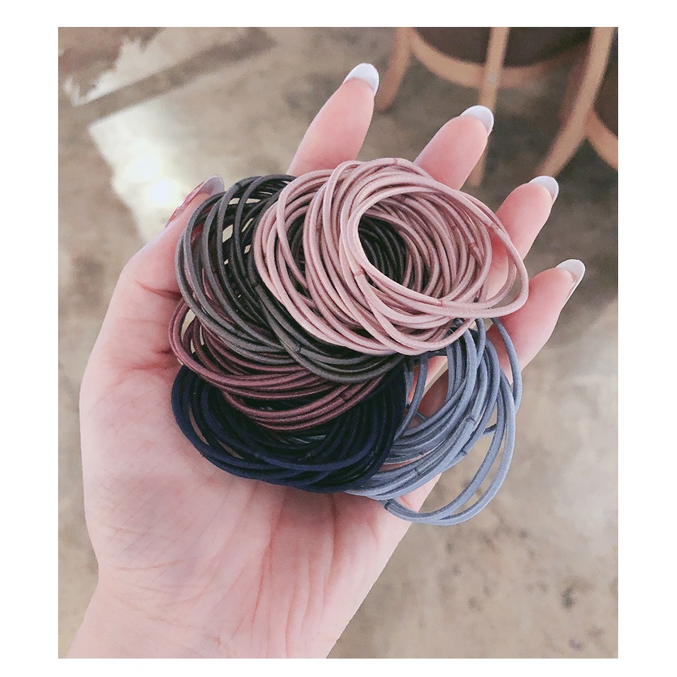 Túi zip 100 dây chun buộc tóc màu Pastel Hàn Quốc