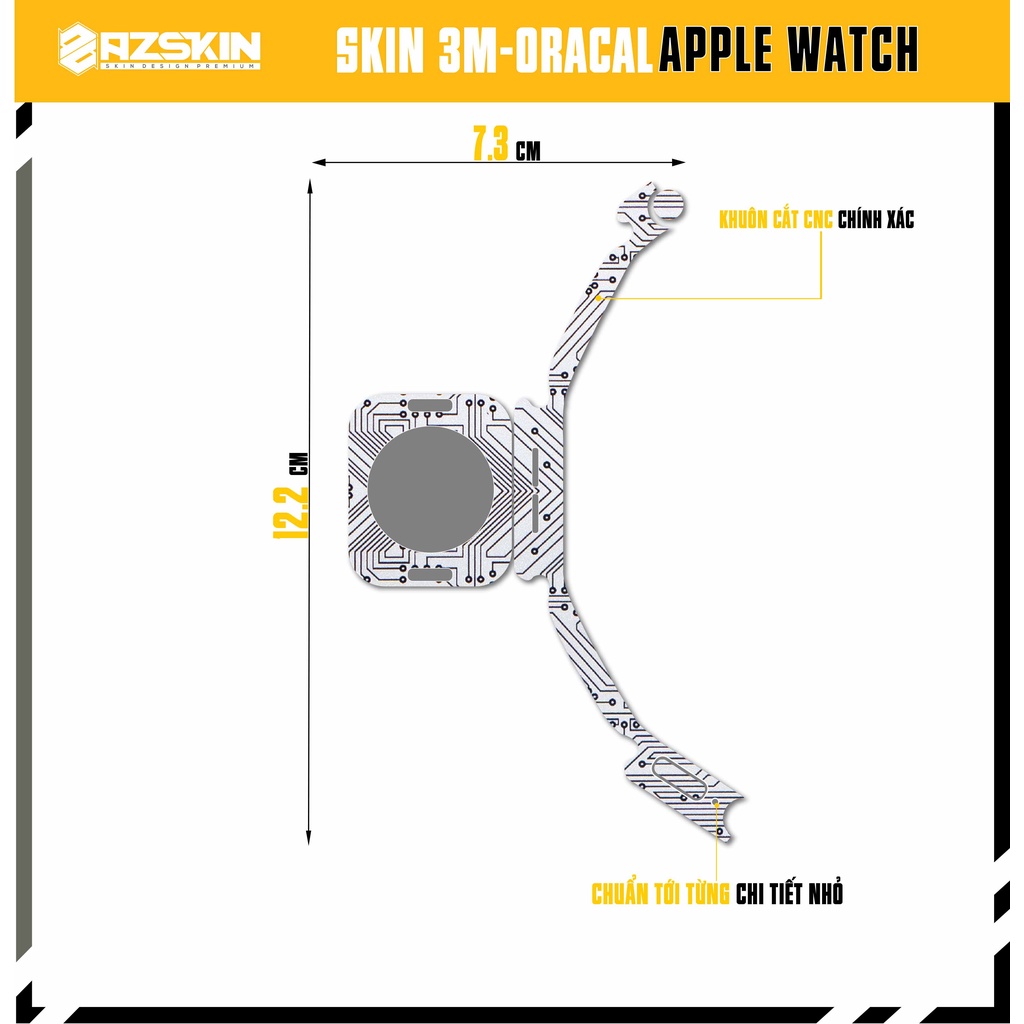 Miếng Dán Skin Apple Watch Oracal Vi Mạch Bạc |SK_AWVM01| Chất Liệu Oracal Chính Hãng, Khuôn Cắt CNC, Dễ Dán Tại Nhà