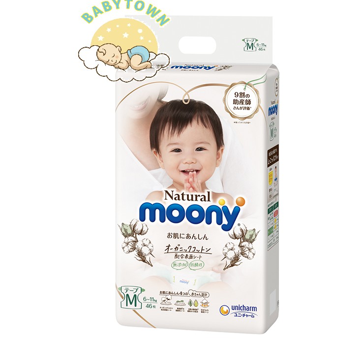 Tã Moony Natural siêu cao cấp dán/quần NB63/S58/M46/L36/ XL32/...