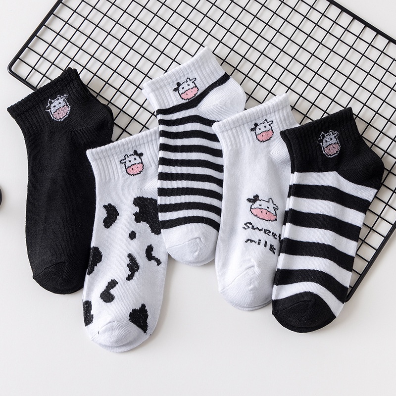 Set 5 Đôi Vớ Cotton In Hình Trái Cây / Động Vật Dễ Thương Cho Nữ