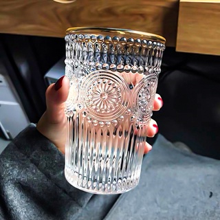 Bộ 6 ly thủy tinh in nổi hoa hướng dương chịu nhiệt cao cấp 350ml, ly thủy tinh sinh tố cafe
