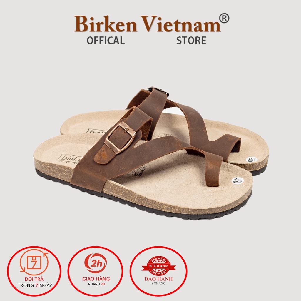 MÃ D24 DÉP DA BÒ Đế Trấu Quai Xỏ Ngón Unisex Birken Vietnam Bioline