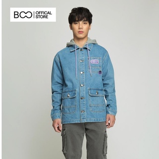 Áo Khoác BOO Bò Nam Nữ Unisex Dáng Rộng Phối Mũ Nỉ Thêu Logo Starwars Cao Cấp Màu Denim