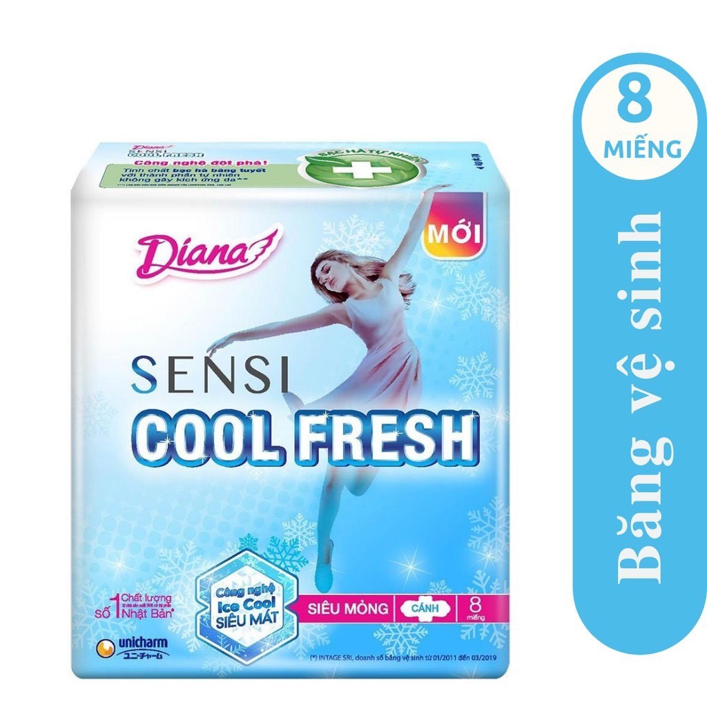COMBO 6 GÓI MỎNG CÁNH DIANA SENSI COOL FRESH, GÓI 8 MIẾNG DÀI 23CM