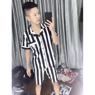 XẢ KHO GIÁ SỐC Bộ pijama kẻ tù đen và xám