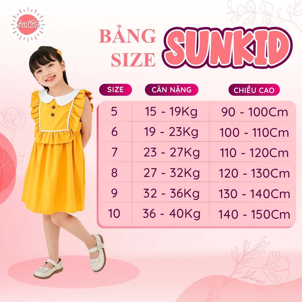 [XẢ KHO] Váy đàm bé gái dáng suông cổ đính cúc điệu đà chất liệu vải thô cao cấp Sunkid VH5 màu tím cho bé 4-12 tuổi