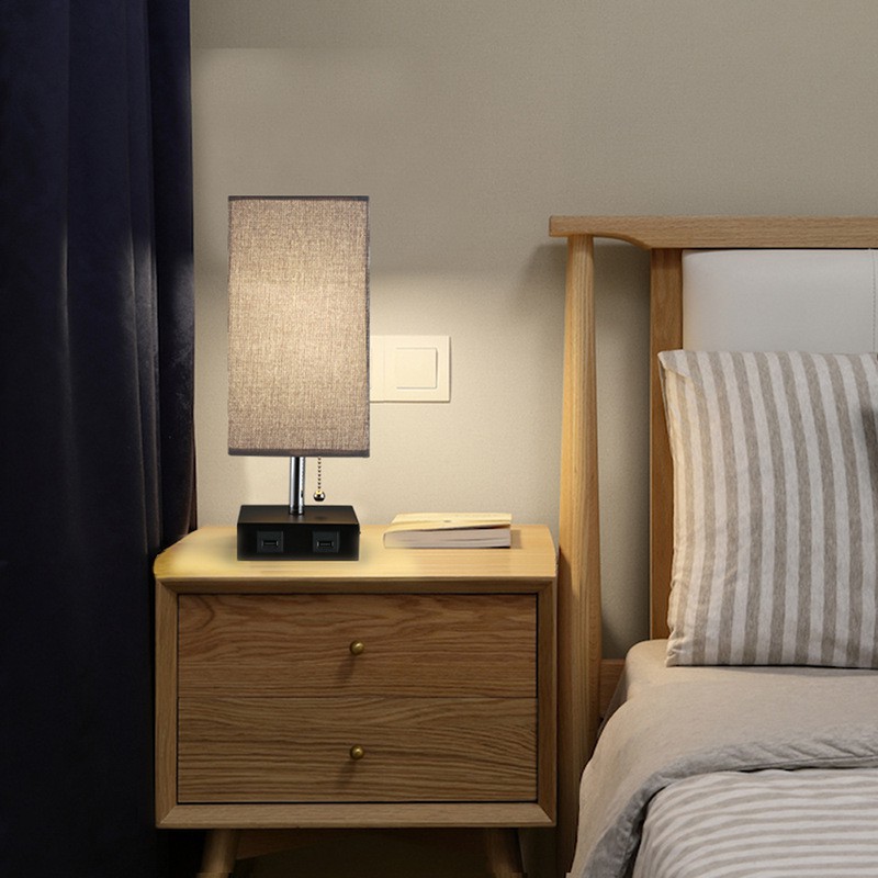 Đèn ngủ để bàn công nghệ mới 2USB 2Power Bedside Table Lamp