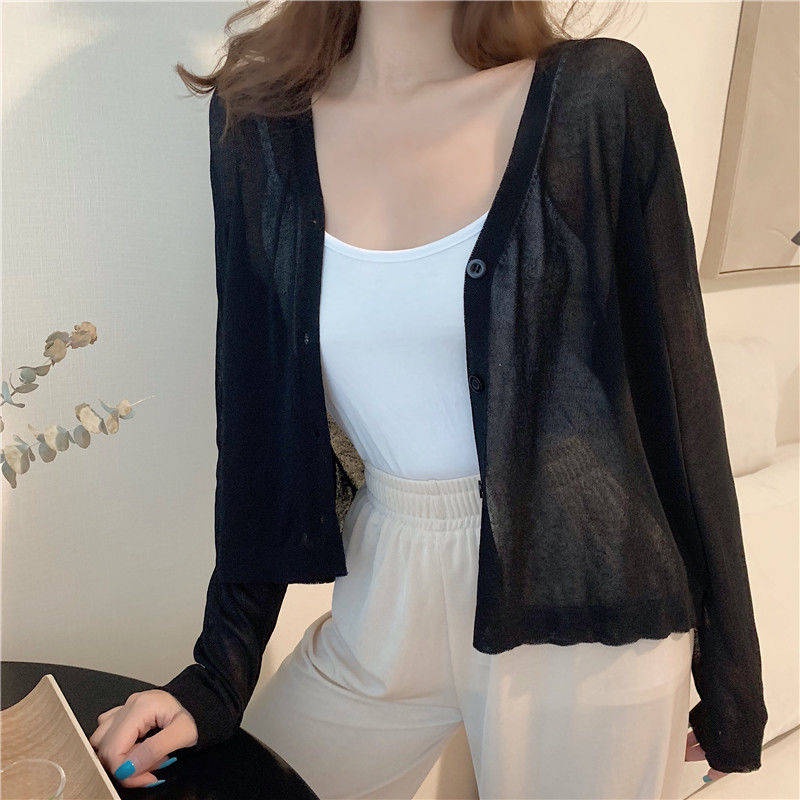 Áo Cardigan Chống Nắng Dáng Rộng Cổ Chữ v Màu Sắc Trơn Phong Cách Hàn Quốc Thời Trang Mùa Hè Dành Cho Nữ 2021