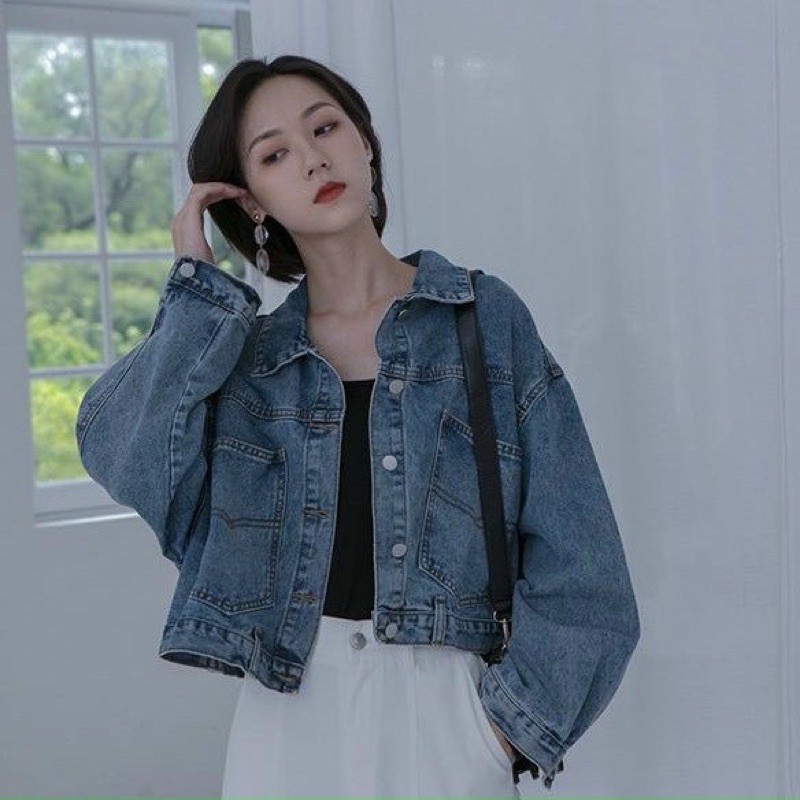 Áo khoác Jeans nữ Croptop Ulzzang trơn | BigBuy360 - bigbuy360.vn