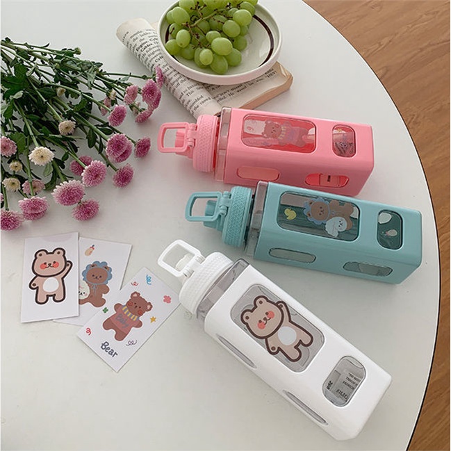 Bình Nước 700ML 900ML Bằng Nhựa Chống Rò Rỉ Kích Thước Lớn Có 5 Màu Tùy Chọn