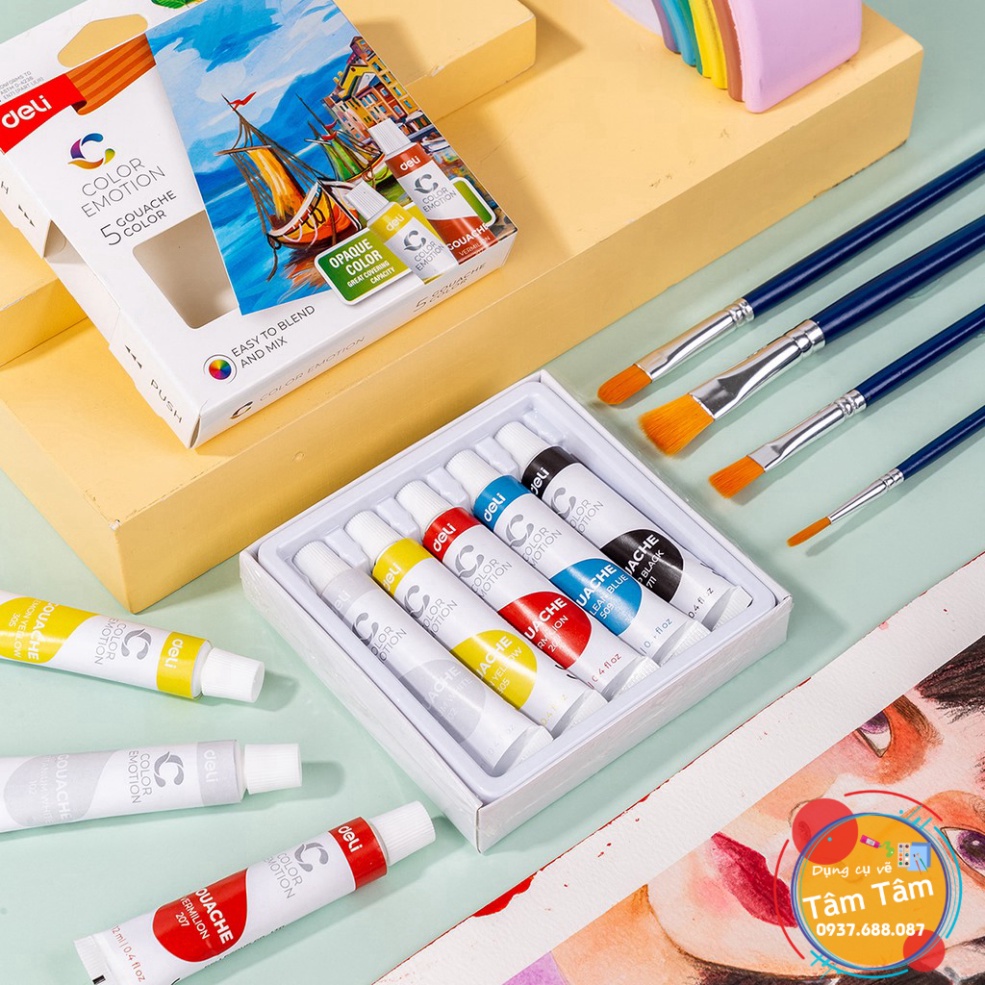 [ TÂM TÂM ]-Màu Gouache dạng tuýp 12ml Deli Mã hàng EC11, Màu Deli -