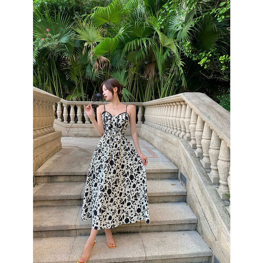 Đầm hoa Perty hai dây dáng dài phong cách Hàn Quốc quyến rũ cao cấp cho nữ