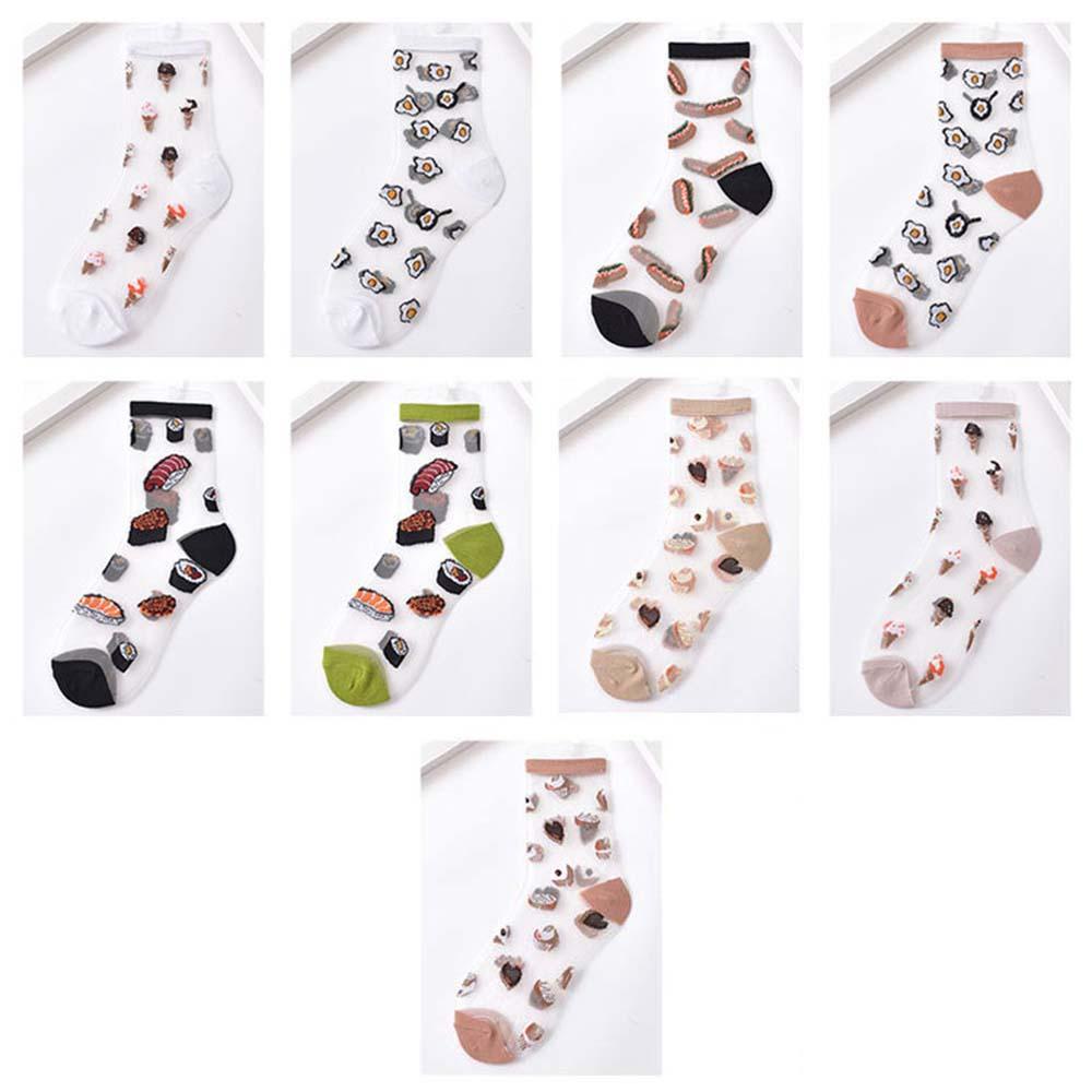 Vớ Lụa Thủy Tinh Co Giãn In Hình Đồ Ăn / Kem Hoạt Hình Mùa Hè Cho Nữ