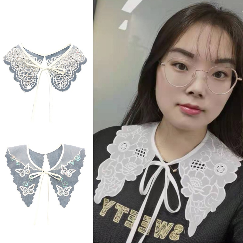 Cổ áo sơ mi giả thêu họa tiết bướm xinh xắn cho nữ
 | BigBuy360 - bigbuy360.vn