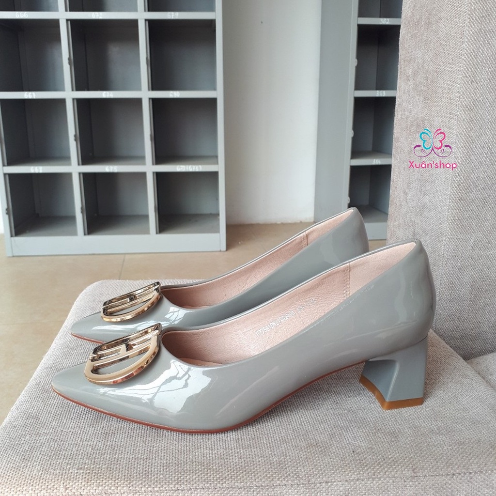 Giày cao gót Dusto mũi đính khuy xinh xắn, gót vuông cao 5cm (có sẵn)