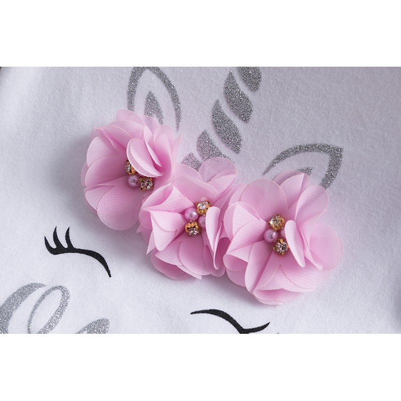 Set bộ áo liền quần họa tiết kì lân + chân váy xòe + băng đô dễ thương dành cho bé gái 1 tuổi