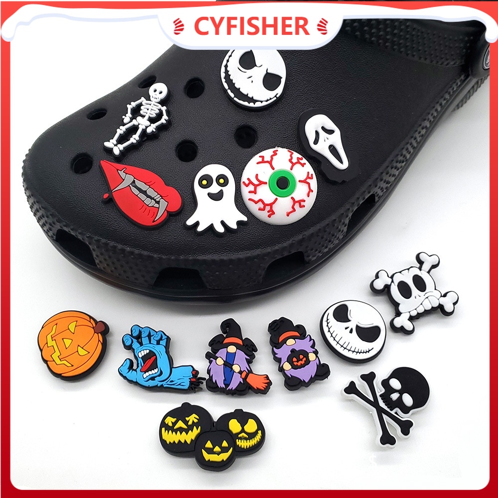 Mặt Phụ Kiện Trang Trí Giày Crocs/Giày Crocs Bằng PVC Hình Halloween Dễ Thương DIY