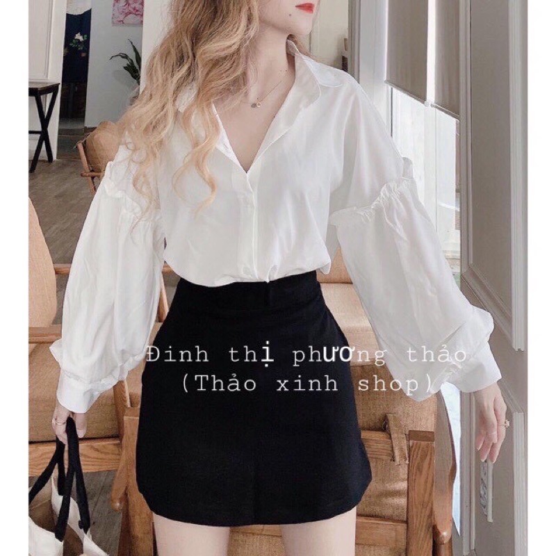 Áo sơ mi tay bồng cổ sen tiểu thư