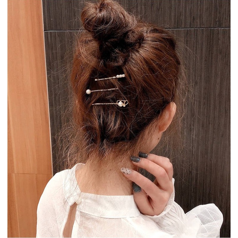 Set kẹp tóc đính đá, cặp tóc mái đính ngọc trai nhân tạo - tiemcuaxu