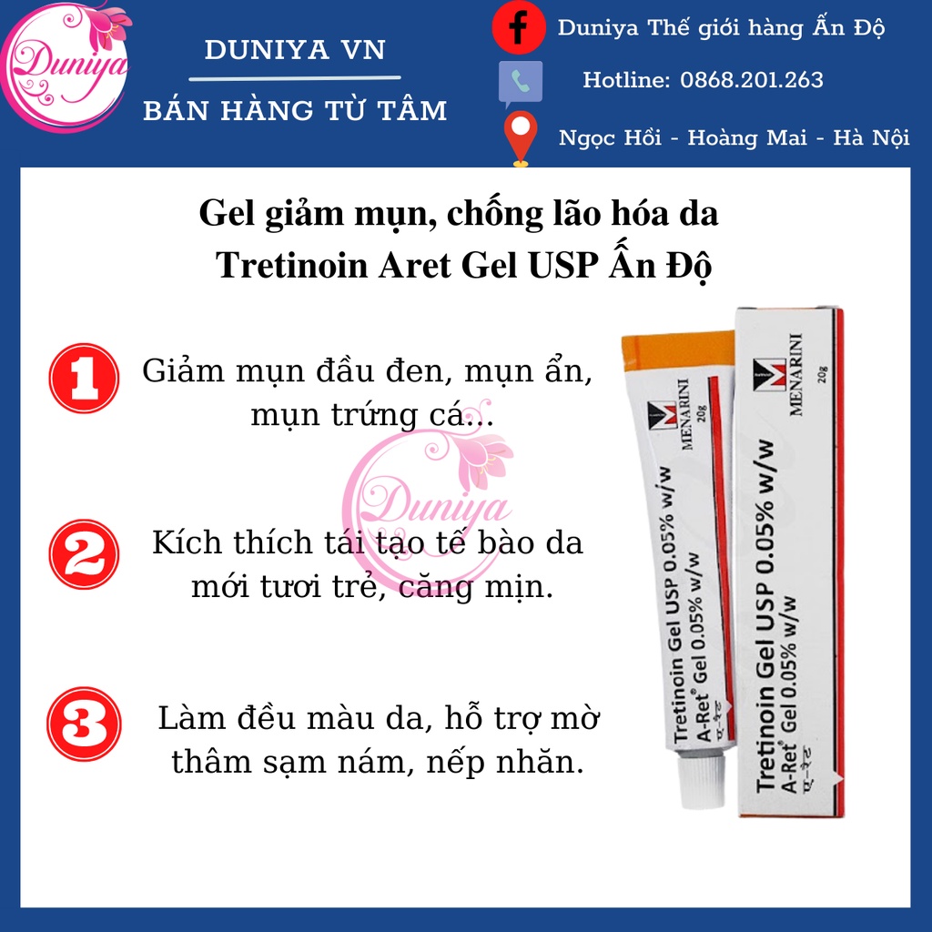 TRETINOIN_ARET_USP Tretinoin 0.1%, 0.05%, 0.025%, GEL GIẢM MỤN, TRẺ HÓA DA