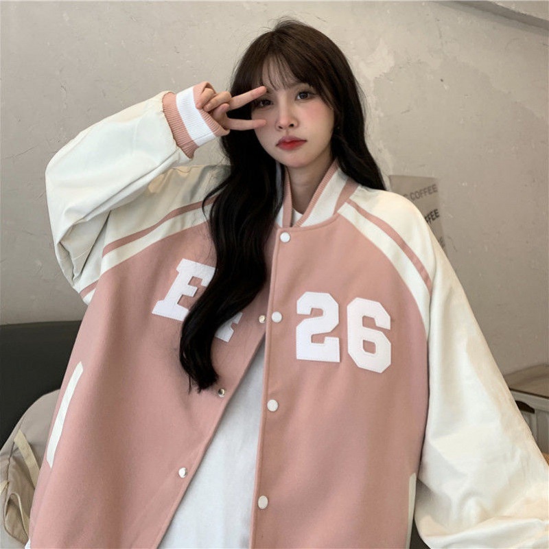 Áo Khoác Bomber E426 Nữ ⚡ Casper.Store | FREESHIP | ⚡ Áo bomber mùa đông dài tay form rộng, thiết kế kẻ sọc