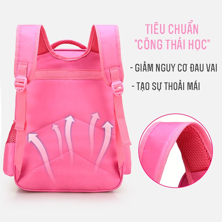 Balo trẻ em mẫu hình công chúa cho bé gái tặng kèm bộ dụng cụ bút chì cho cấp tiểu học và mẫu giáo