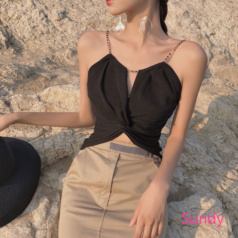 Áo croptop không tay màu trơn xinh xắn cho nữ