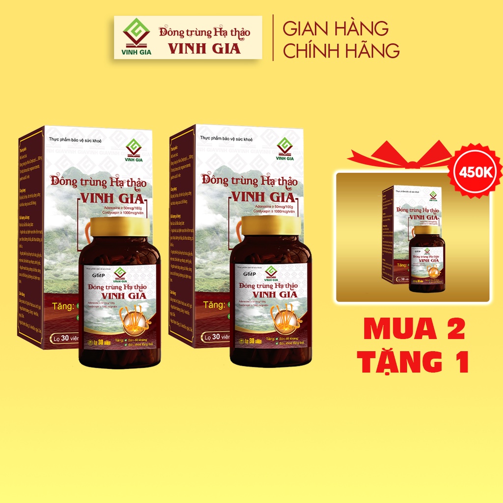 [MUA 2 TẶNG 1] Combo 3 Hộp Viên Nang Đông Trùng Hạ Thảo Vinh Gia Giúp Tăng Cường Sức Đề Kháng Cho Mọi Lứa Tuổi - Hộp 30V