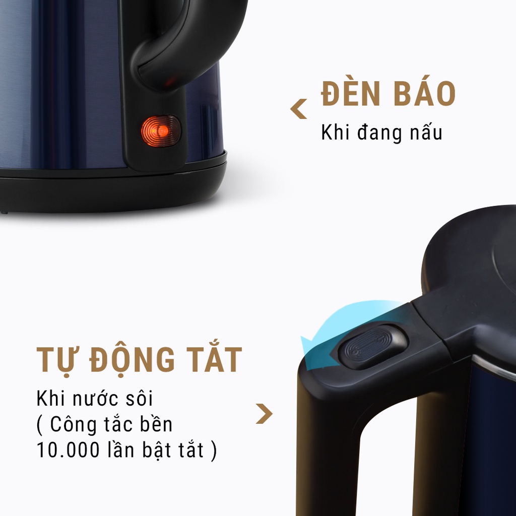 Ấm đun siêu tốc Fellia K161- Thành bình 3 lớp cách nhiệt an toàn - Màu xanh/đỏ - Bảo hành 18 tháng