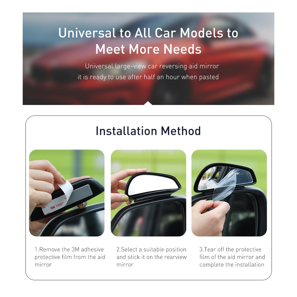 Gương tăng góc rộng cho xe hơi - Baseus 1 Pair Car Blind Rearview Auxiliary Mirror High-Definition Large View Wide | BigBuy360 - bigbuy360.vn